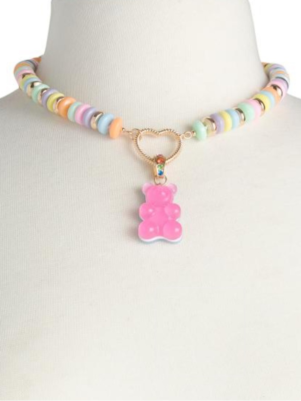BETSEY JOHNSON Pink Gummy Bear Beaded Multicolor/Rainbow Candy Necklace NEW NWT
